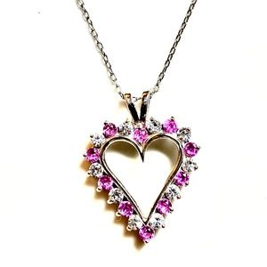 Sterling Silver Heart Shaped Lab Created White & Pink Sapphire Necklace